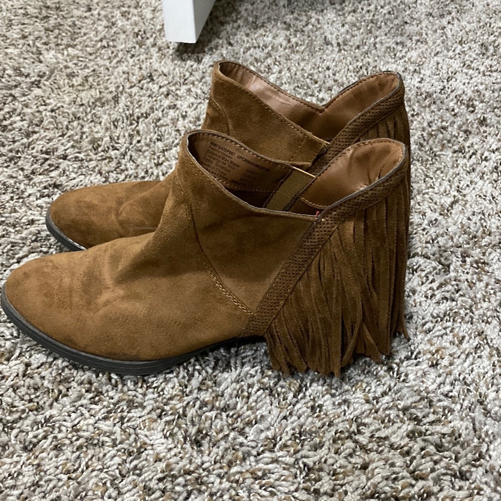 Fringe back booties